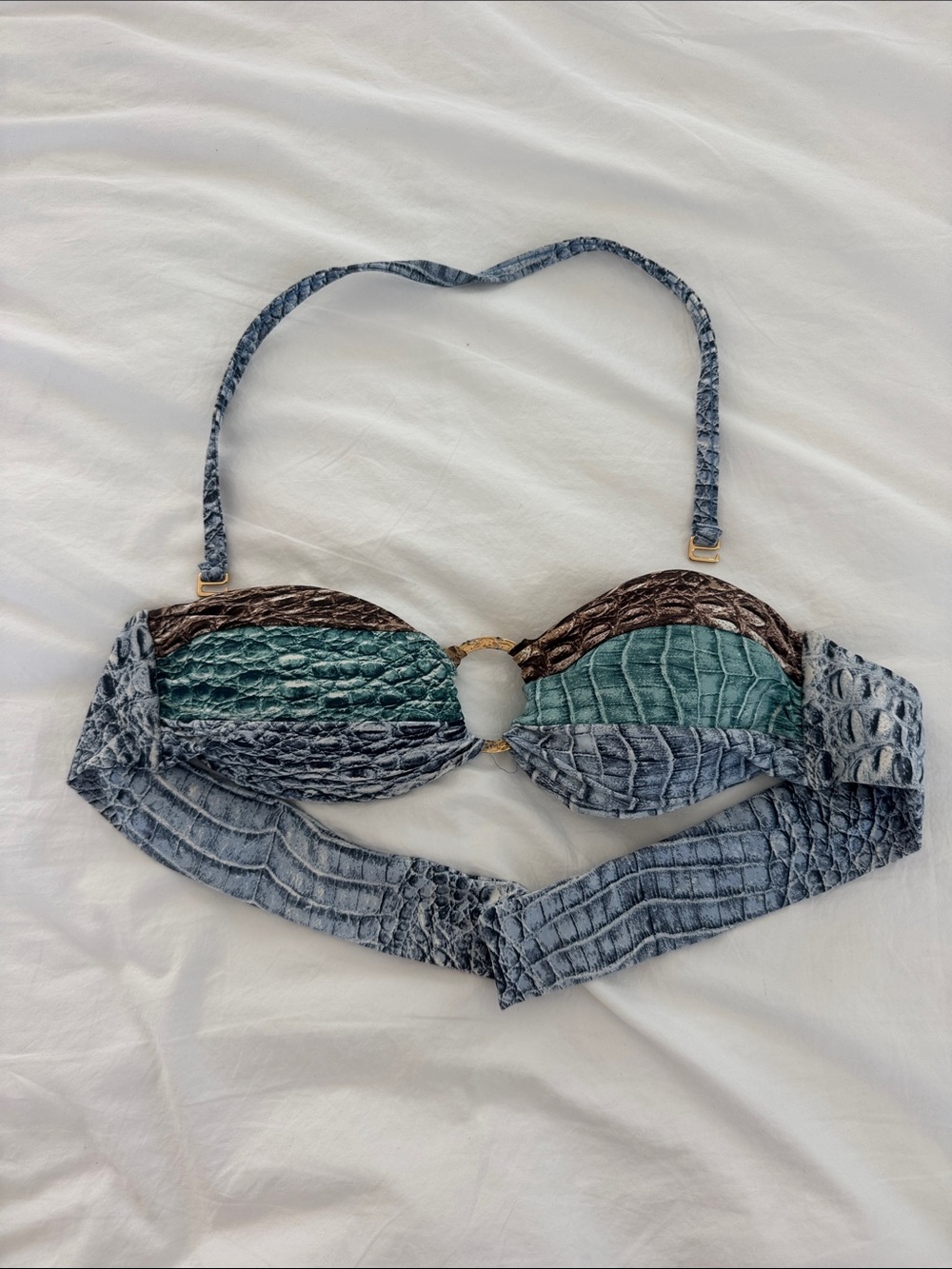 Beautiful crocodile print strapless bikini top Cia.Marítima